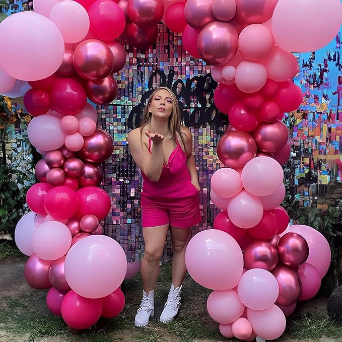 Hot Pink and Pink Balloons Set, 60 Packs 12 Inch Metal Hot Pink Latex Balloons with Confetti Balloon for Girls Women Baby Shower Princess Wedding Valentine's Day Party Birthday Decorations