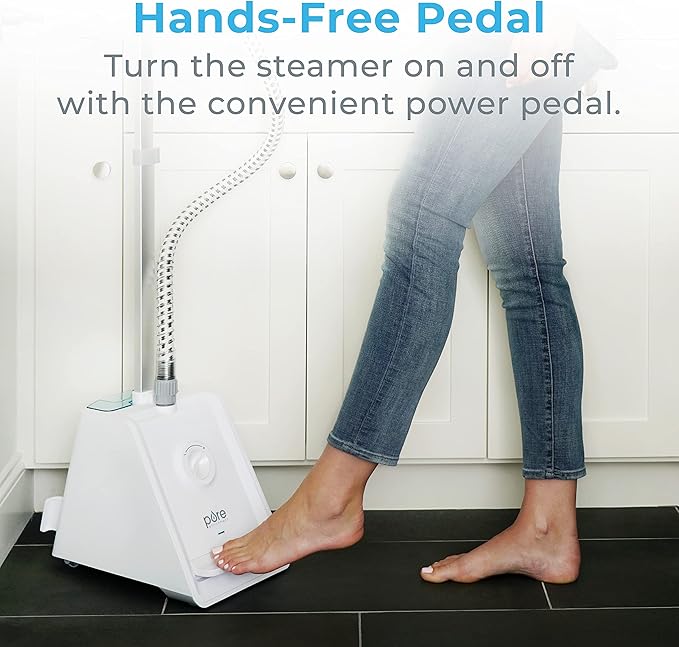 Pure Enrichment PureSteam Pro Upright Clothes Steamer - Professional Standing Garment Steamer & Foot Pedal - Half Gallon Tank with 1 Hr of Steam at 4 Heat Levels that Heats in 45 Seconds