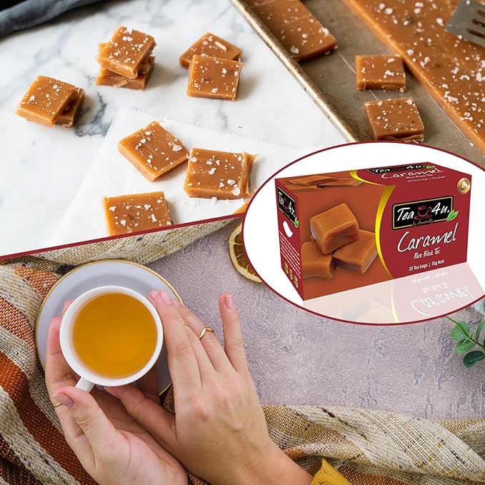 Tea4U Flavored Black Ceylon TeaBags (Caramel) - Ideal Quality from Sri Lanka's Finest Leaves and Expertly Blended - 25 Count