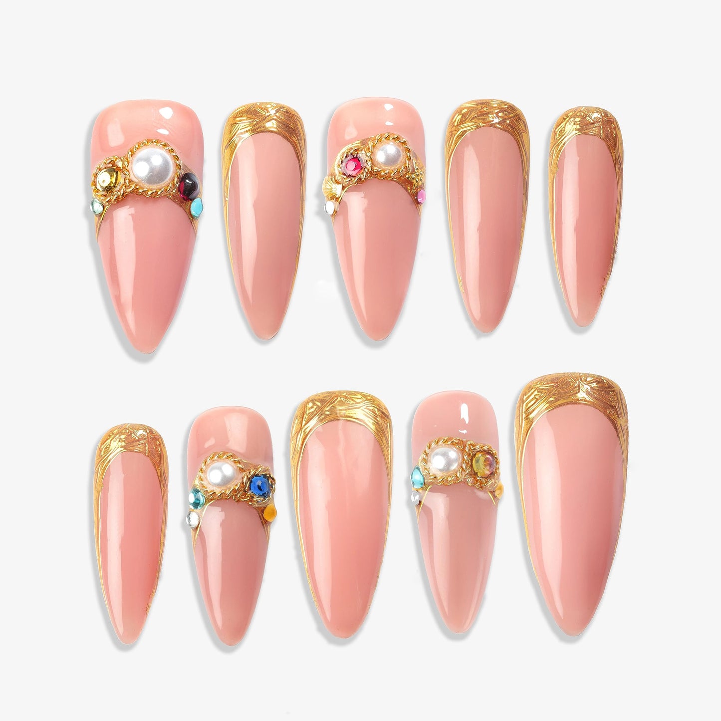 Sun&Beam Nails Handmade Press-on Long Stiletto Amlond White Silver Butterfly Rhinestone Glitter Design Fashion False Nail Tips 10 Pcs Set (XS, #103)