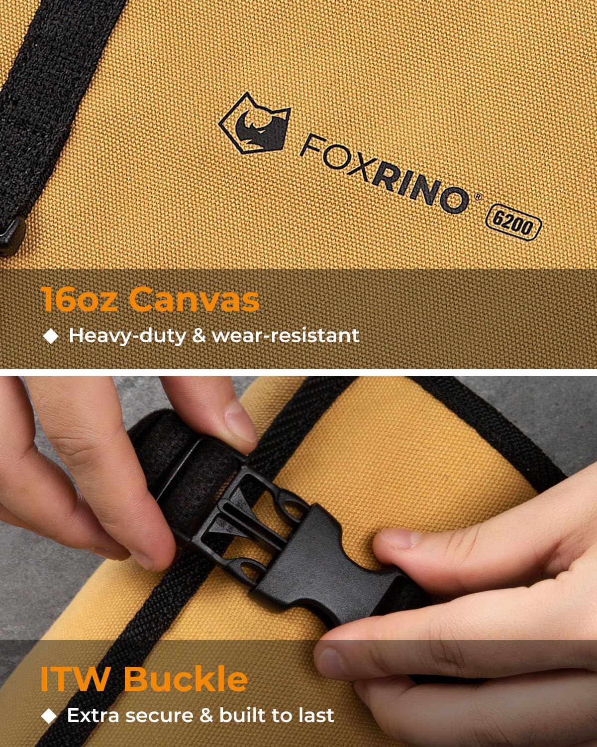 Foxrino Tool Roll, Heavy Duty Tool Roll Bag Organizer, Roll Up Tool Pouch with 20 + 1 Pocket, Gifts for Men Father Dad Mechanic, Brown