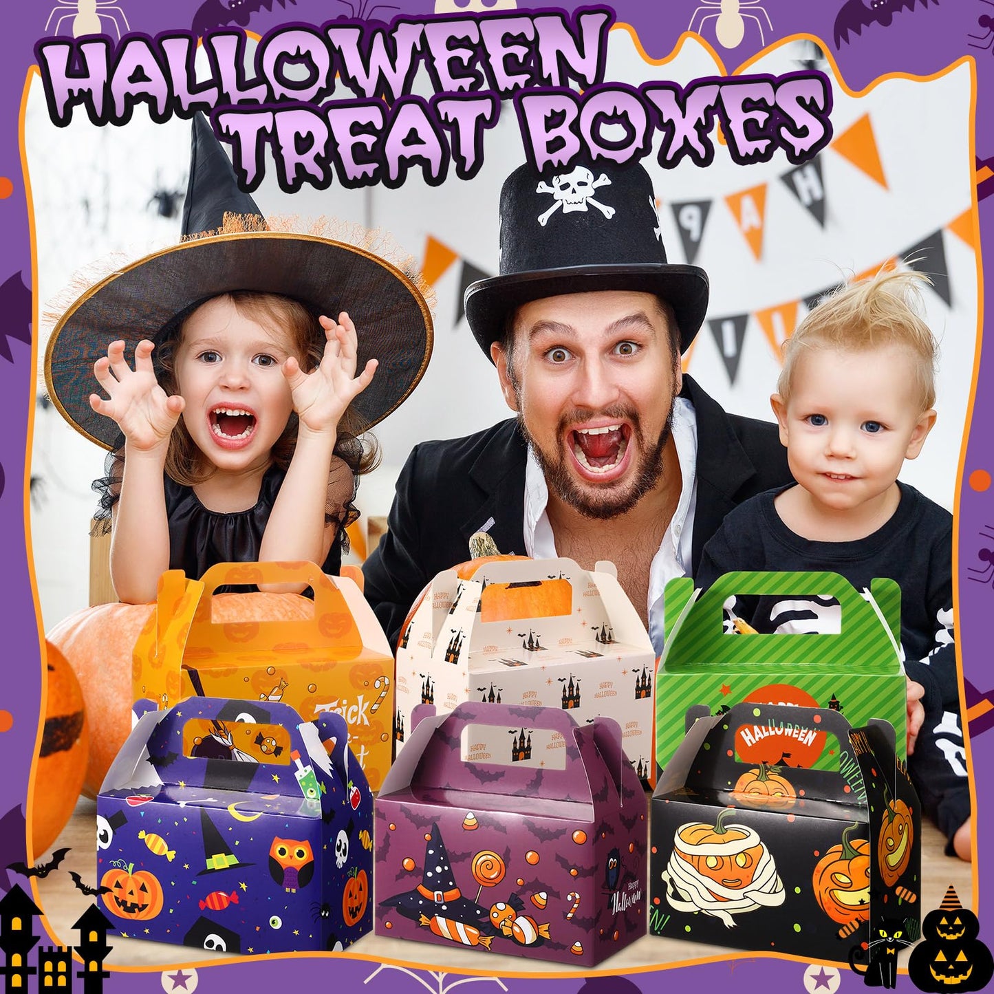 Zhanmai 36 Pack Halloween Treat Goodie Boxes Halloween Ghost Cookie Container Cupcake Snack Box with Handle Party Favor