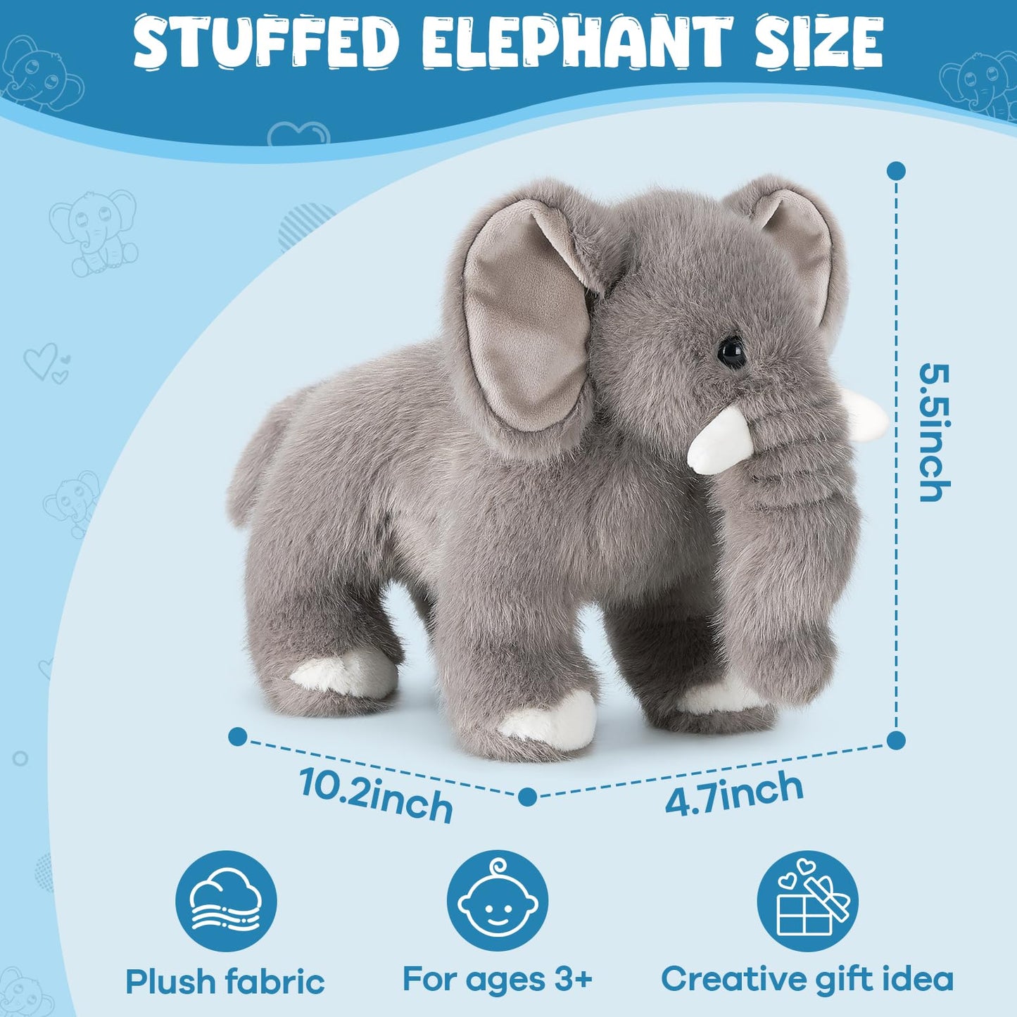 SnugBibble Elephant Plush Stuffed Animal with Multiple Realistic Sounds – Soft Cuddly Toy for Kids & Adults – Fun Gift for Baby Shower, Birthday, Christmas