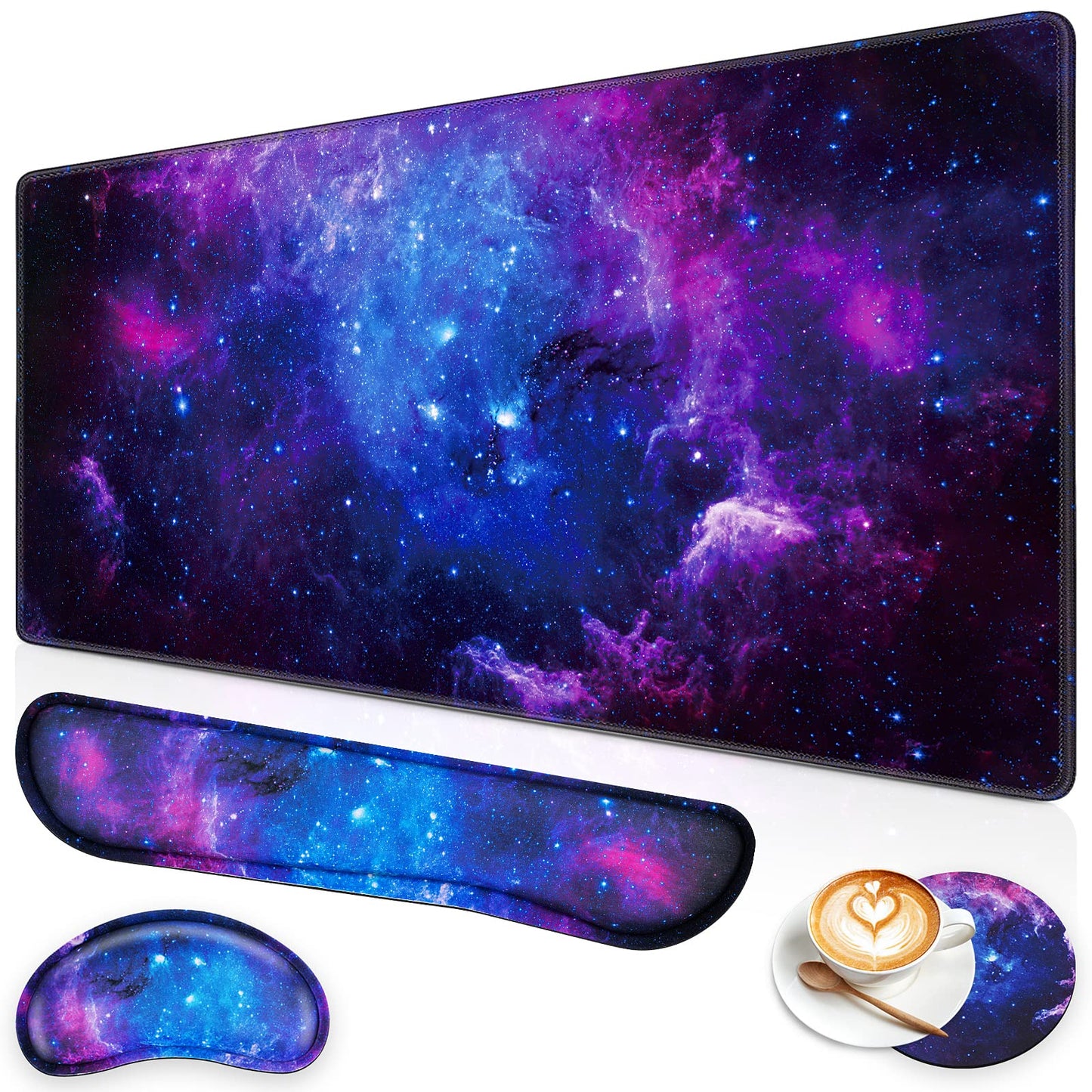 Canjoy Gaming Mouse Pad Set, 4-in-1 XXL Large Mouse Pad + Keyboard Wrist Rest Support+ Coaster, (35.4×15.7 in) Extended Desk Pad Memory Foam Non-Slip Desk Mat for Home Office