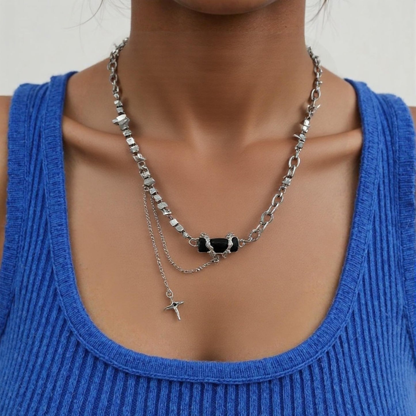 Buyongwant Irregular Necklace Y2k Collar Chain Black Pendant Star Splice Fashion Style Trend Retro