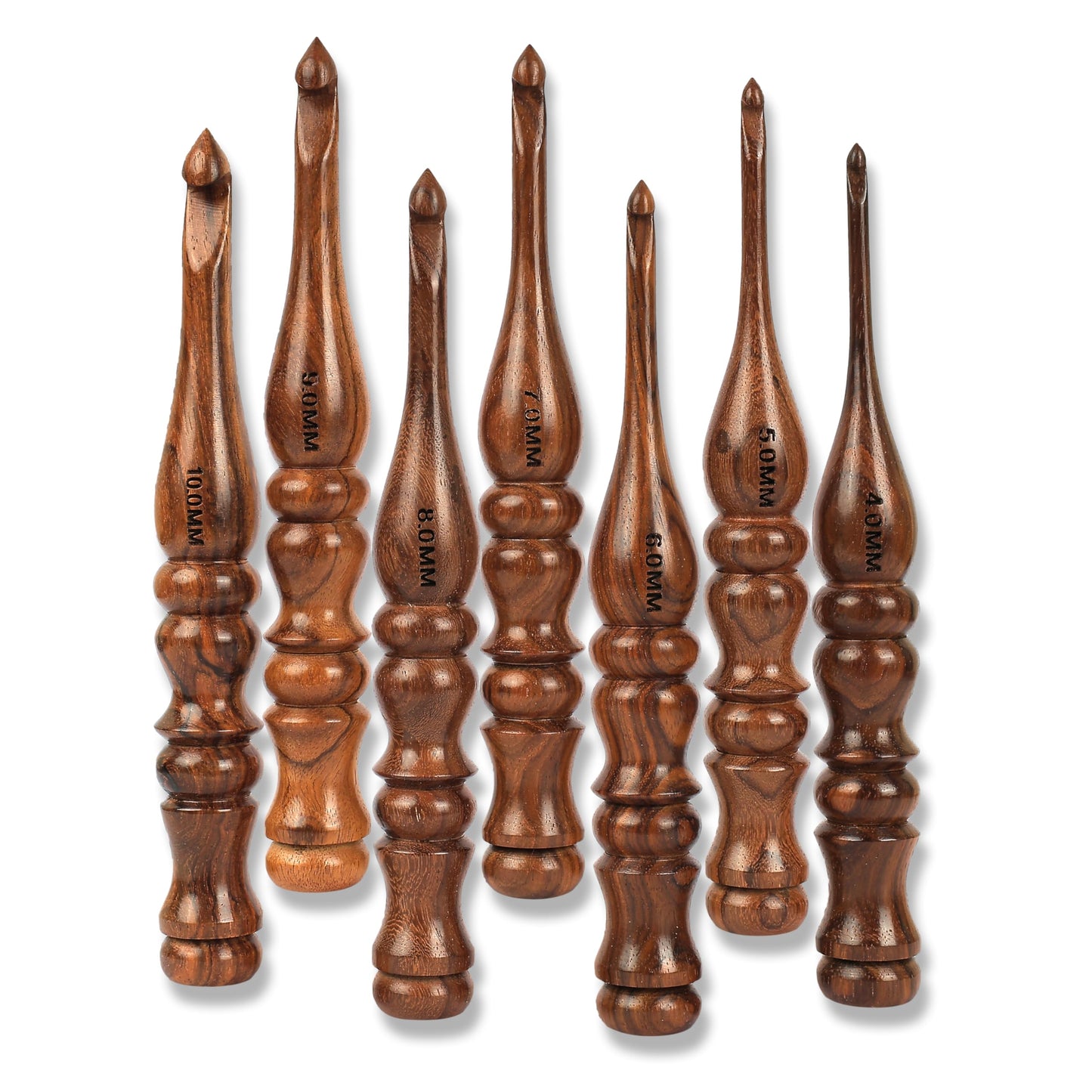 PIEWOOD - Wooden Crochet Hooks, Set of 7 Crochet Hooks Ergonomic Soft Grip Handle, Crochet Hooks for Crocheting Yarn, Knitting Gift for Her (Set of 7)