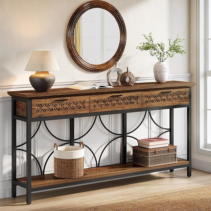 Tribesigns Console Table with Drawers, 70.9-Inch Extra Long Entryway Table with Storage for Entryway, Living Room, Foyer, Unique Design