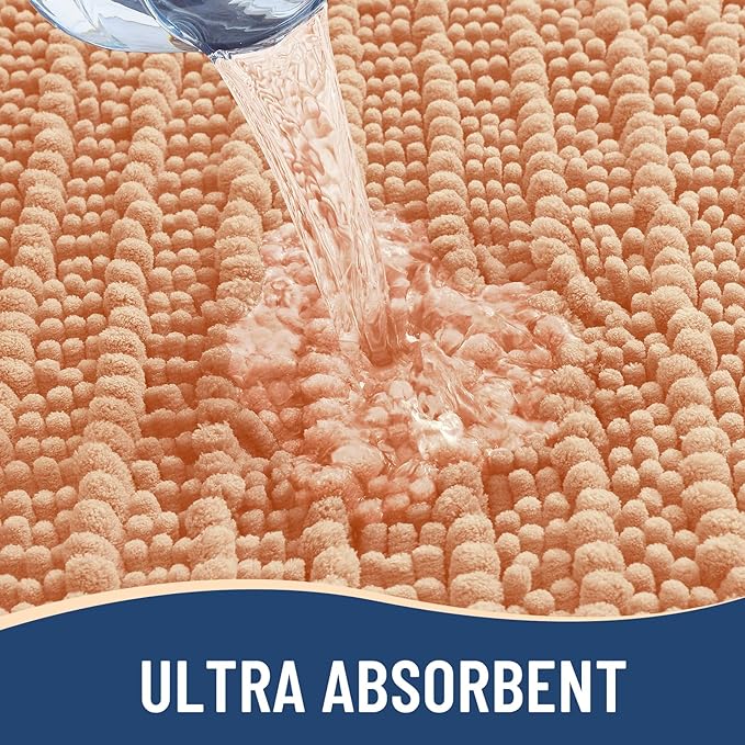 Arotive Luxury Chenille Bathroom Rug Mat, Extra Soft Thick Absorbent Shaggy Bath Rugs, Non-Slip Machine Wash Dry, Plush Bath Mats for Bathroom, Shower and Tub, 30x20, Peach