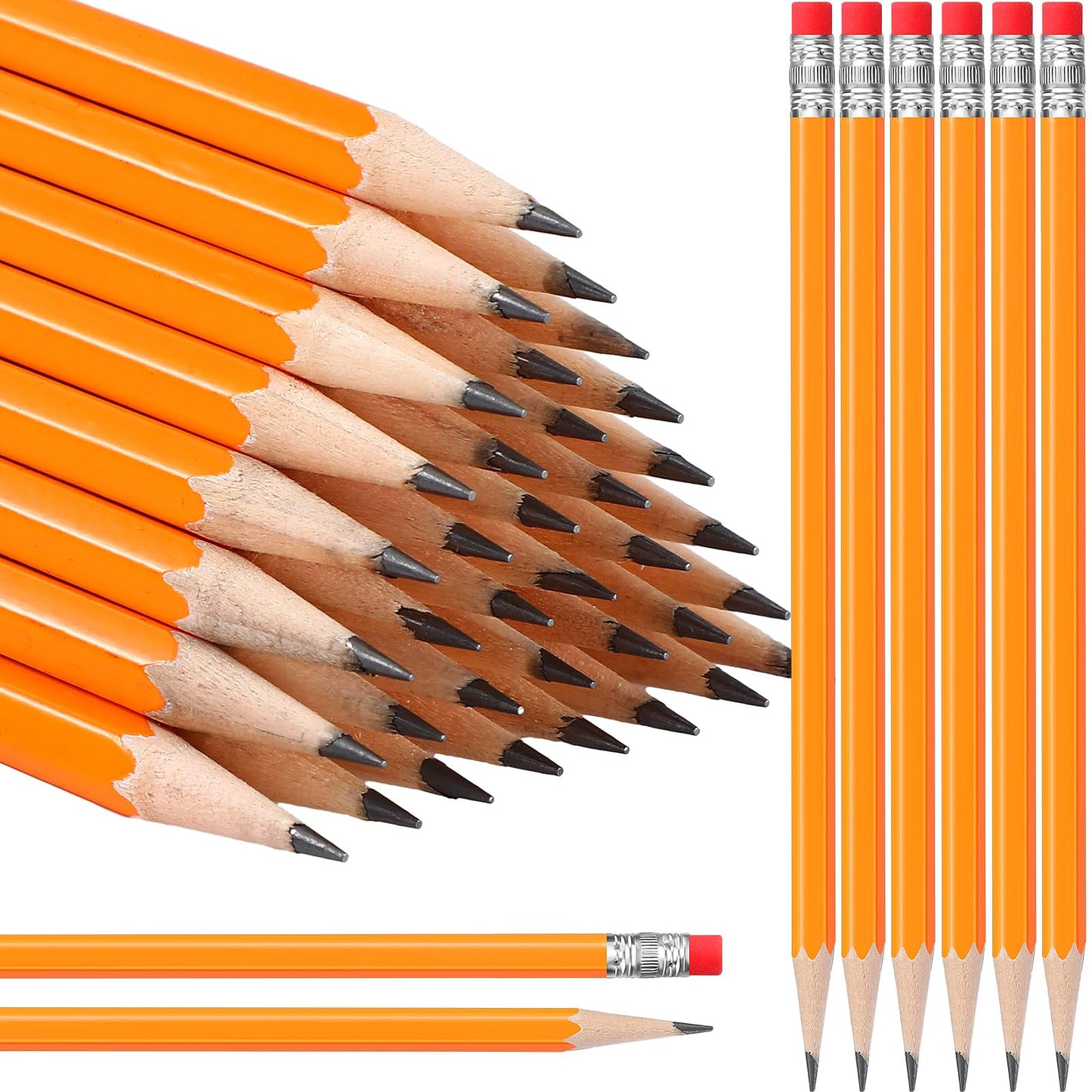 TecUnite 60 Pcs HB Pencils #2 Unsharpened Wood Cased Pencils with Eraser Hexagonal Pencil Cute Graphite No 2 Pen for Adults Gifts Exam School Office Sketching Learning(Yellow, Silver)