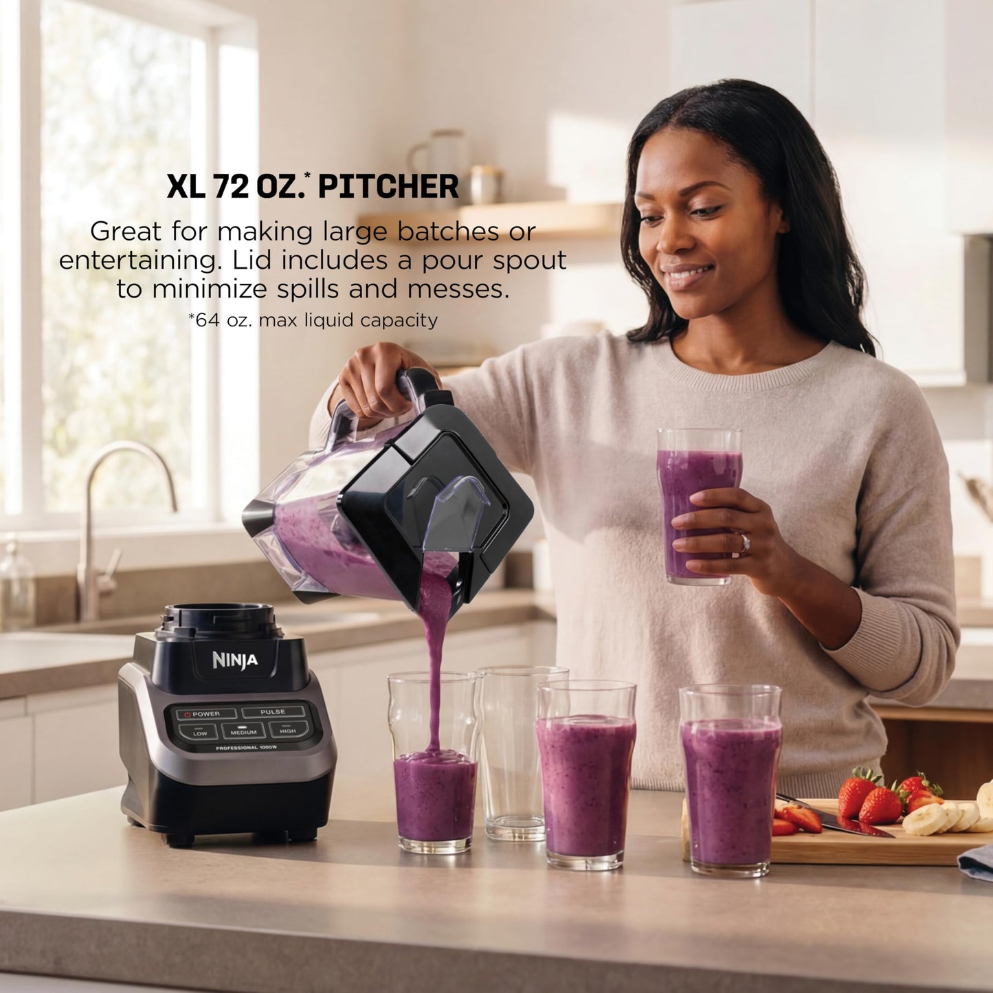 Ninja Professional Blender, Smoothie Blender, Drink Mixer, Grinder, Ice Crusher, Frozen Fruit Blending | Professional 1000 W Power, Total Crushing ™ Technology, XL 72-oz. Pitcher Black, Grey, BL610