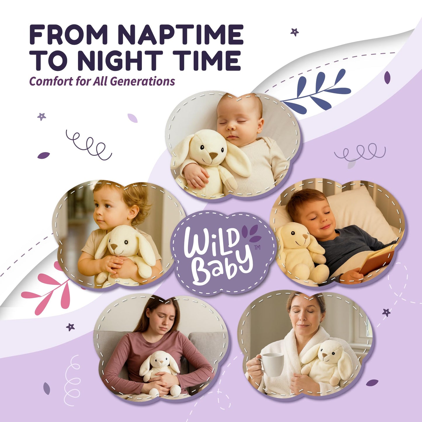 WILD BABY Microwavable & Weighted Plush Toy - Rabbit Stuffed Animal for Comfort & Warmth - Soft, Heatable Plushie for Snuggles - Great for Kids, Toddlers & All Ages