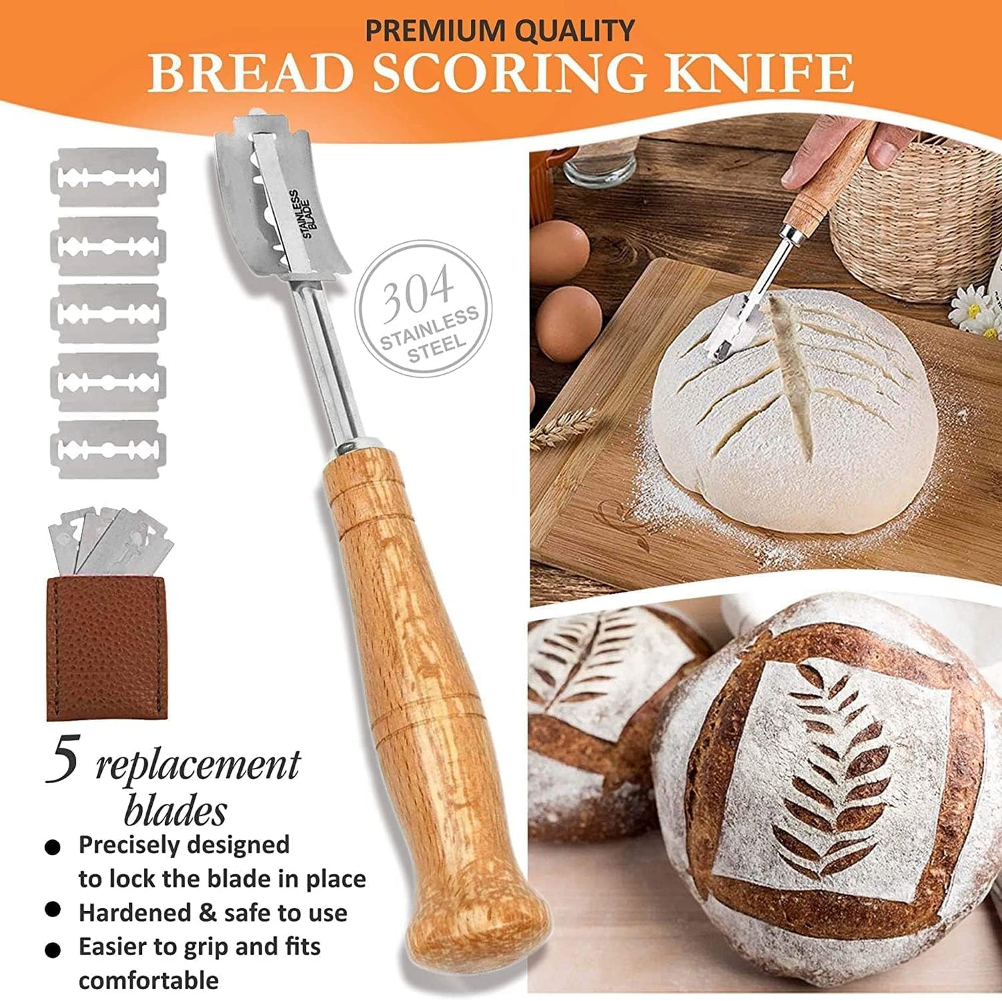 Banneton Bread Proofing Basket Set - 9 Inch round sourdough proofing basket with Silicone Bread Sling, Dough Scrapers, Bread lame, Dough Whisk and a Cleaning Brush