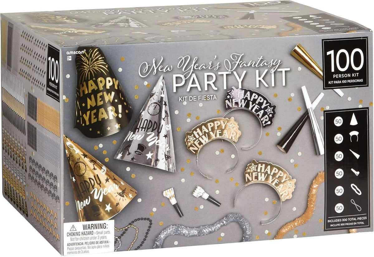 amscan Fantasy 2025 New Year's Eve Decorations Party Supplies for 100, Includes Top Hats, Tiaras and Bead Necklaces