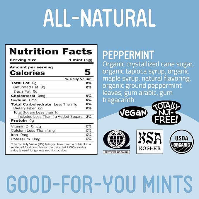 VerMints Organic Breath Mints PepperMint Candy Mints - Real Ingredients, Lasting Refresh - Travel Size Candies - Non-GMO, Vegan, Nut Free, Gluten Free & Kosher Peppermints - 100 Packets