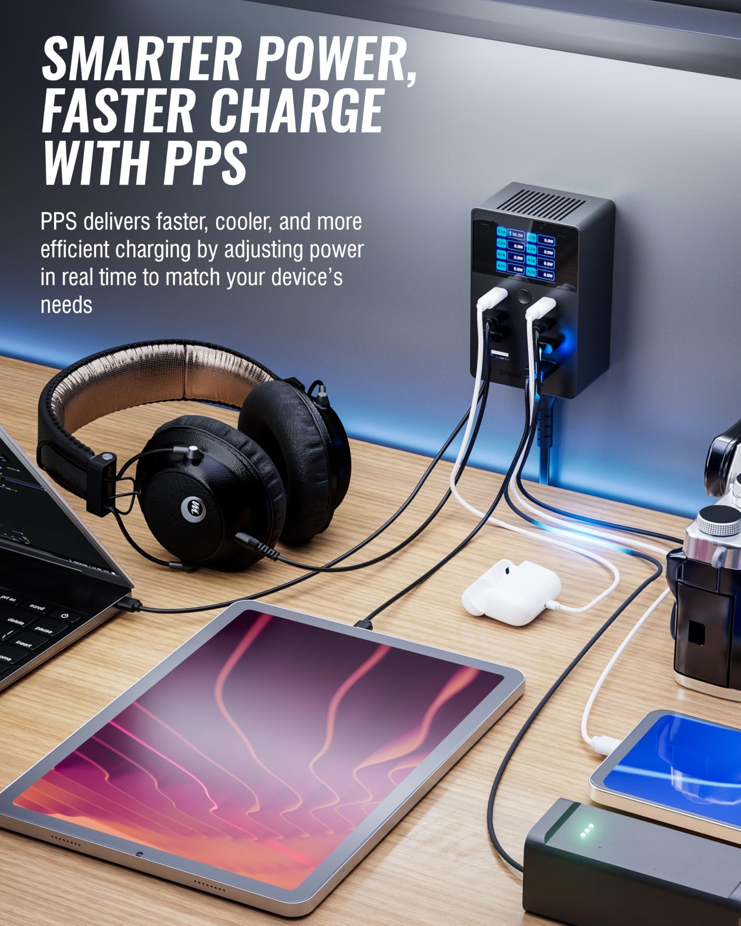 SABRENT VOLTIK Charging Station, 252W 8-Port USB C and USB A Desktop Charger, UL Certified with Real-Time LCD Display, Fast Charging for MacBook, iPhone, Samsung and More