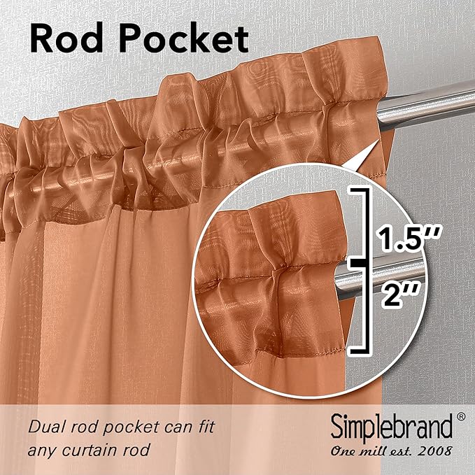 Simplebrand Orange Sheer Curtains 84 Inches Long, Light Filtering Rod Pocket Solid Color Window Sheer Curtain Panels, Elegant Curtains & Drapes for Living Room, Bedroom 2 Panels (42" W x 84" L)
