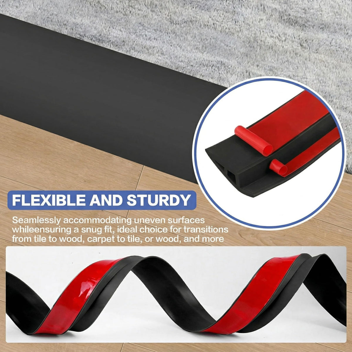 Floor Transition Strip Vinyl Door Threshold Ramp Self Adhesive Carpet Edging Strip Doorway Edge Trim (3.3 Foot)