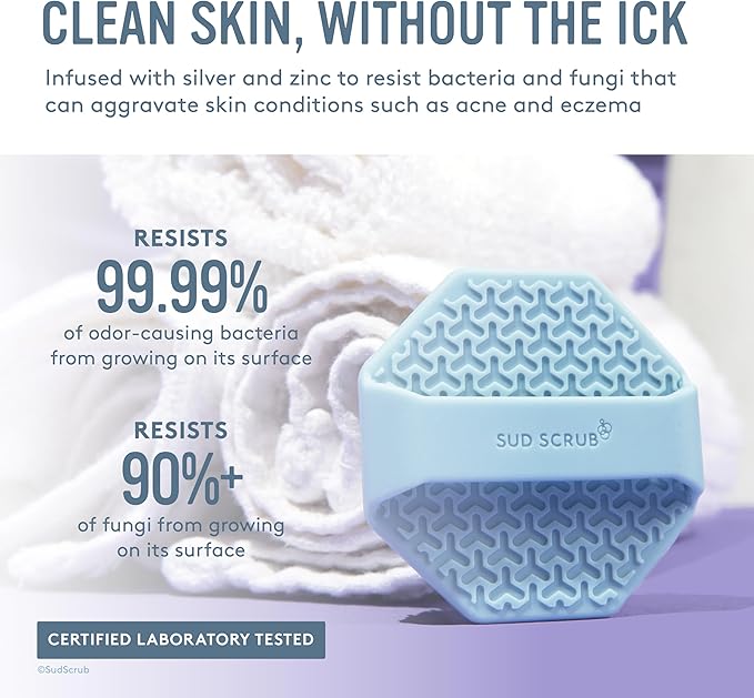 Sud Scrub® Antimicrobial Silicone Face Scrubber, 1 Pack, Gentle Face Exfoliator for Sensitive Skin, Eco Friendly Facial Cleansing Brush, Exfoliating Face Brush for Men and Women (Blue)