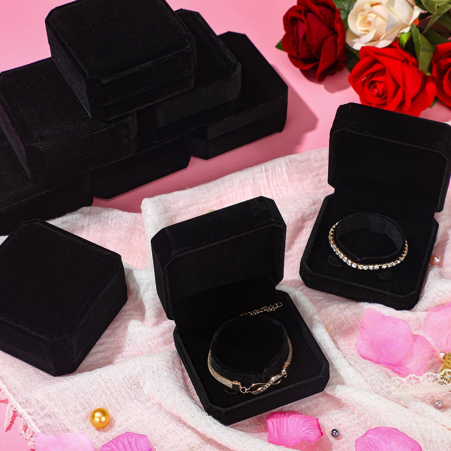 Ecation 24 Pcs Velvet Bracelet Box Classic Black Bracelet Gift Box Case for Jewelry Gift Storage Bangle Organizer Holder for Wedding Engagement Proposal Birthday Anniversary Jewelry Display