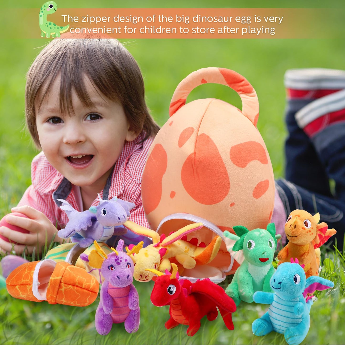 Zhanmai 11 Pcs Easter Dinosaur Stuffed Animal Small Dino Plush Toy and Egg Bag Set Cute Stuffed Dinosaur Animals Plush Toys Soft Stuff Animals for Birthday Dino Themed Party(Vivid)