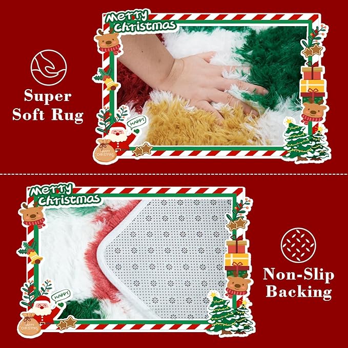 Christmas Area Rug 6x9 for Bedroom Living Room,Checkered Shag Rug Fuzzy Shaggy Bedside Carpet,Indoor Plush Floor Rugs for Kids Boys Girls Room Holiday Home Decor