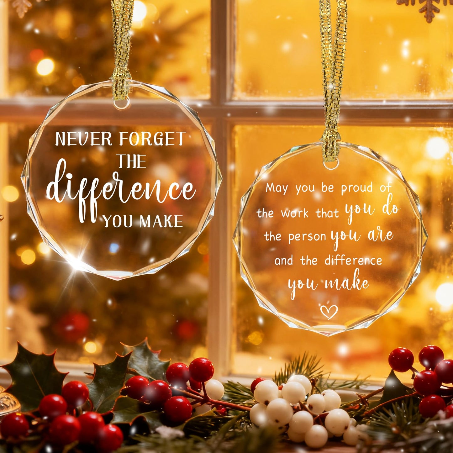 Never Forget The Difference You Make, Leaving Gifts for Colleague, Thank You Gifts, Teacher Gift, Friend Gift, Crystal Christmas Ornament
