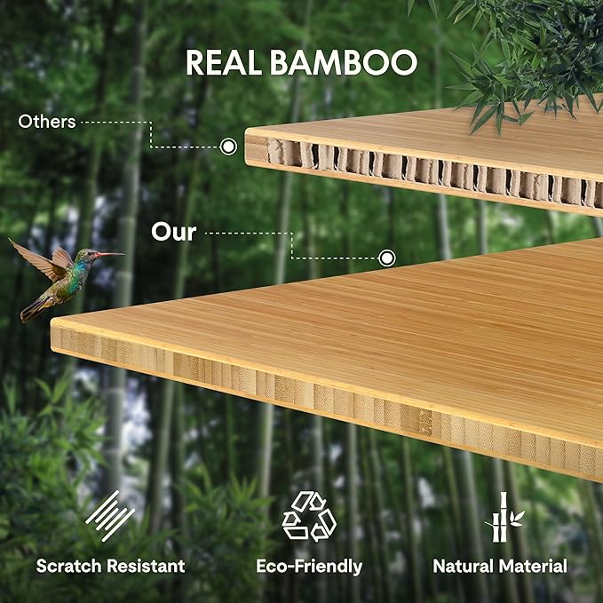 FLEXISPOT EN2 Whole-Piece Bamboo Standing Desk with Clamp Power Strip, 55 x 28 Electric Stand Up Height Adjustable Desk with Cable Management (Grey Frame + 55" Bamboo Top, 2 Packages)