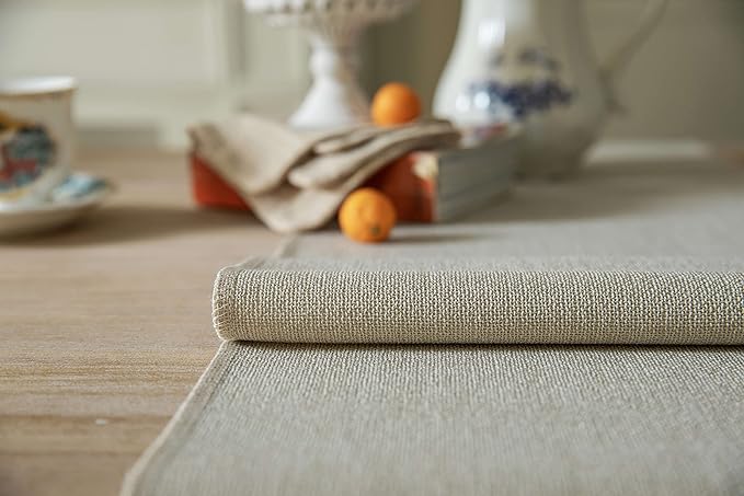 ZeeMart Natural Table Runners 108 Inches Long, Burlap Linen Style Rustic Farmhouse Table Runner, Long Boho Dining Table Runner, 13x108 Inches, Natural