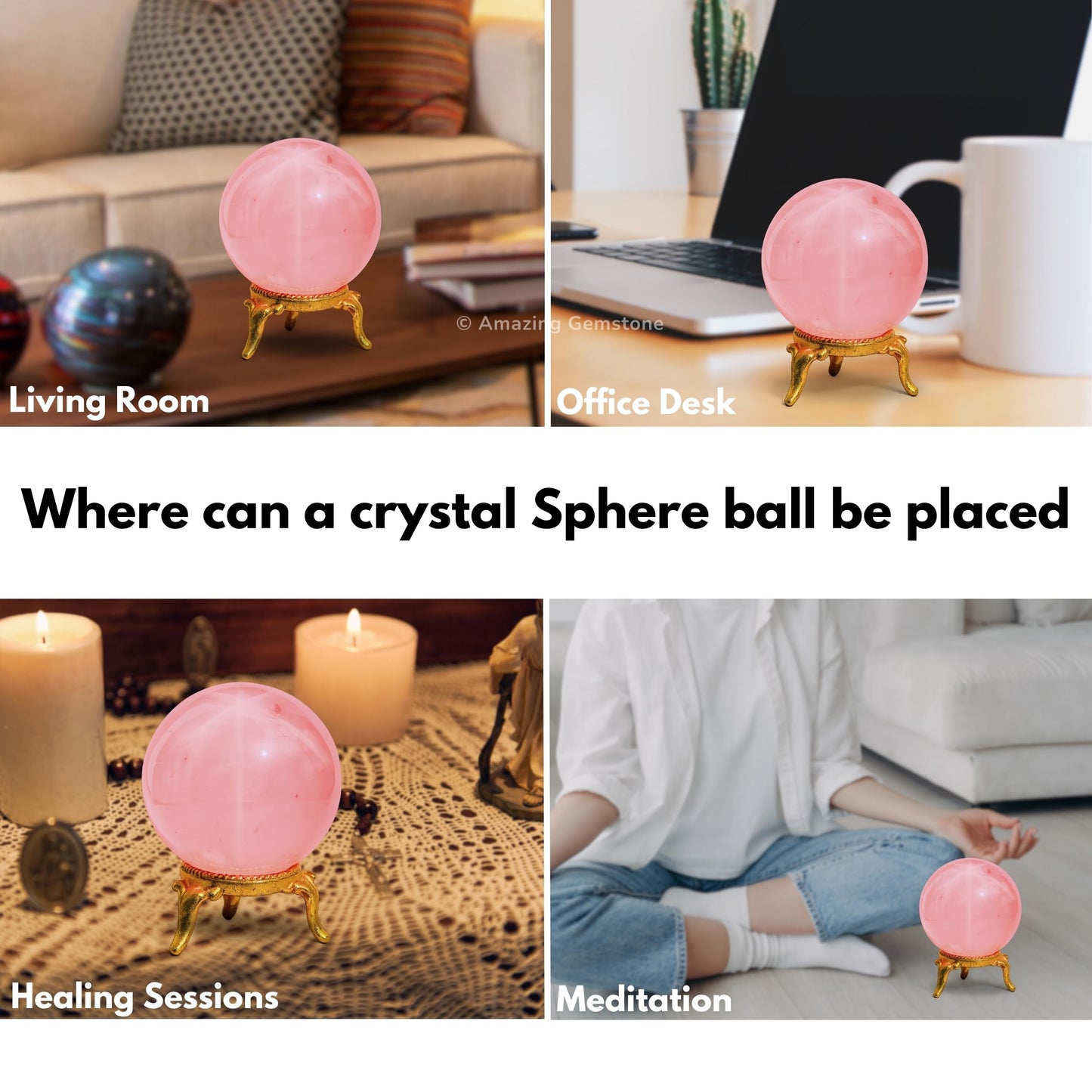 Amazing Gemstone Star Rose Quartz Crystal Ball with Stand - 2 Inches Crystal Sphere Meditation Balls for Witchcraft and Decorative Balls