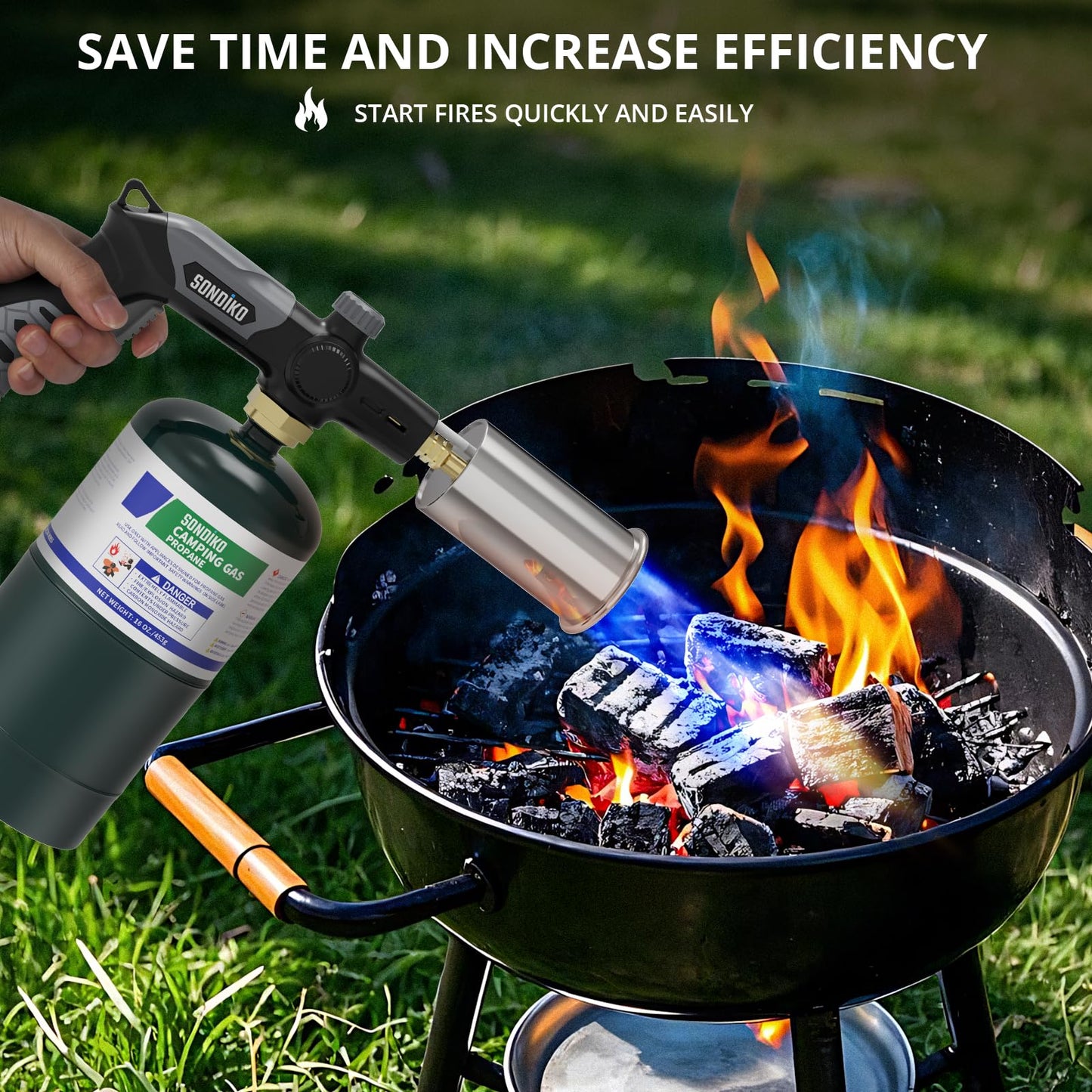 Sondiko Powerful Grill & Cooking Propane Torch L8010, Sous Vide, Welding Torch, Adjustable Wood Torch Burner for Searing Steak, BBQ, Campfire Starter(Black, Grey) Propane Tank Not Included