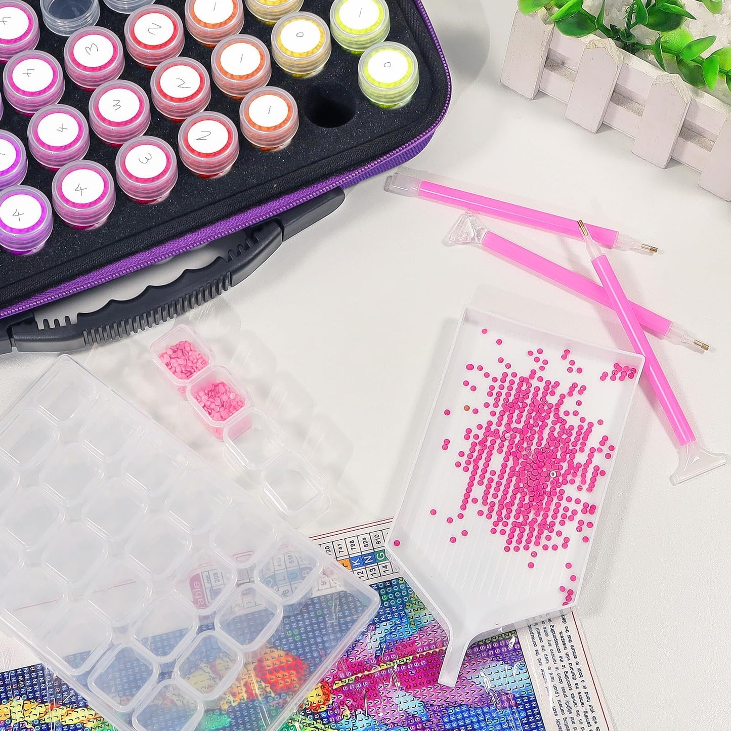 CAIOVSE Diamond Painting Storage Containers, 240 Slots Diamond Painting Accessories Kits Diamond Art Accessories and Tools for Craft Jewelry Rhinestones Bead Organizer (Purple)