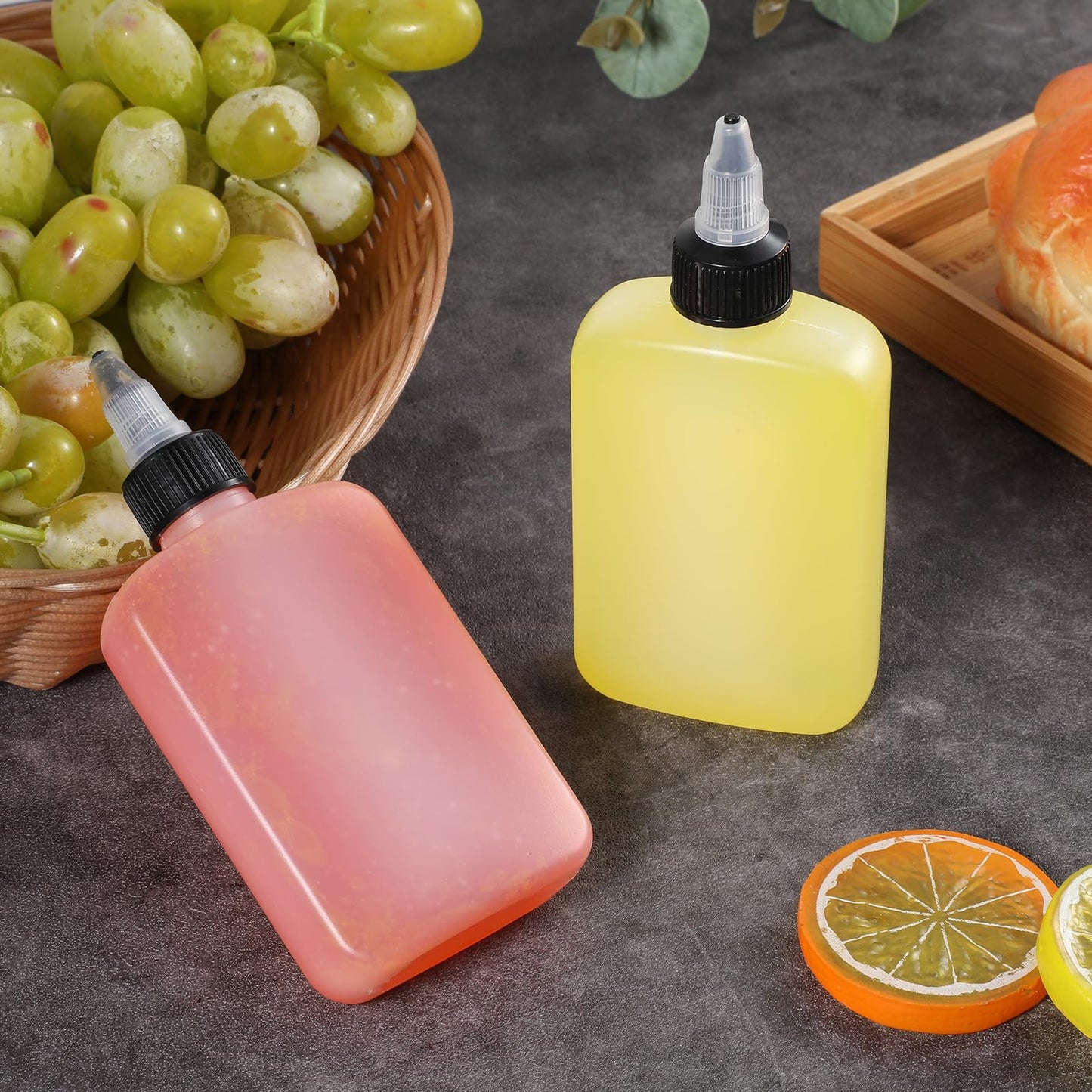 KALIONE Oil Dispenser Bottle for Camping & Cooking, 4oz Squeeze Condiment Bottle, 2 Pack, High Density Polyethylene, 118.29ml, Reusable, Leak-proof Screw Cap