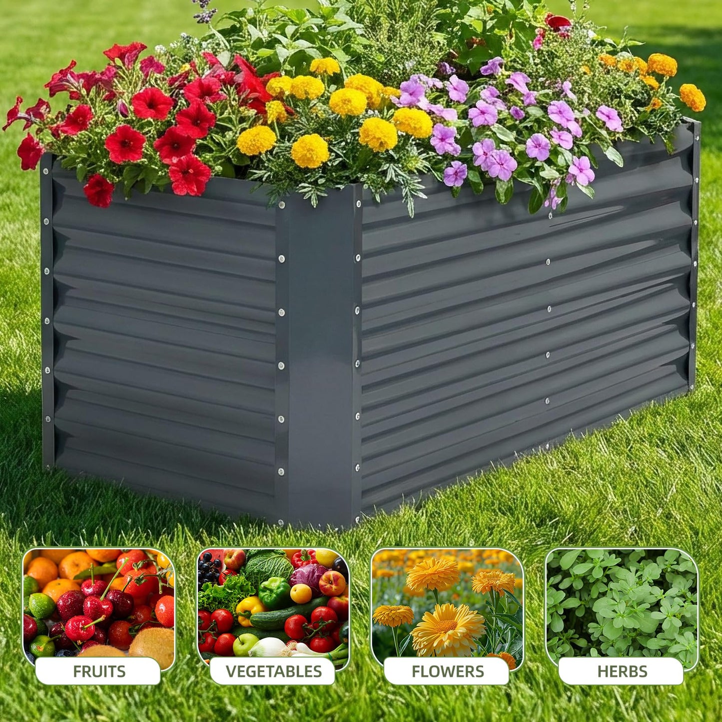 GoCampDirect 4x2x1.86ft Raised Garden Bed - Galvanized Deep Root Planter Boxes Outdoor with Wing Nuts and Safety Edges for Gardening Vegetables, Flowers, Herbs, Succulents - Gray
