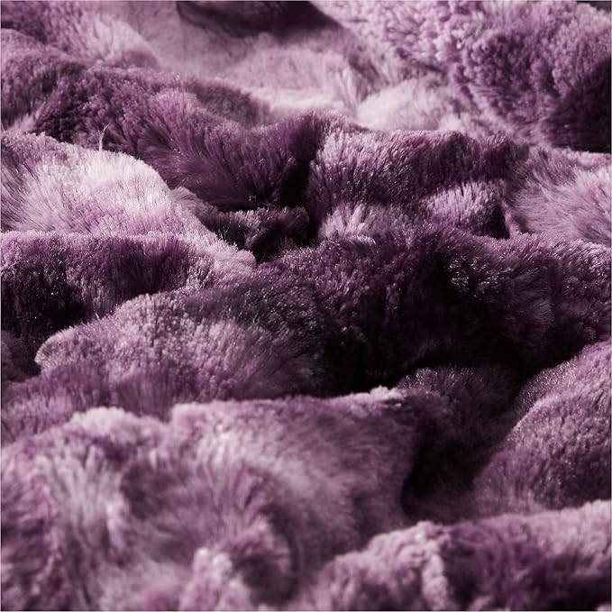 Bedsure Sherpa Blanket King Size - Soft, Fuzzy & Fluffy Faux Fur - Warm, Cozy Blanket for Couch, Sofa and Bed, Tie Dye Design, Purple, 108x90 Inches