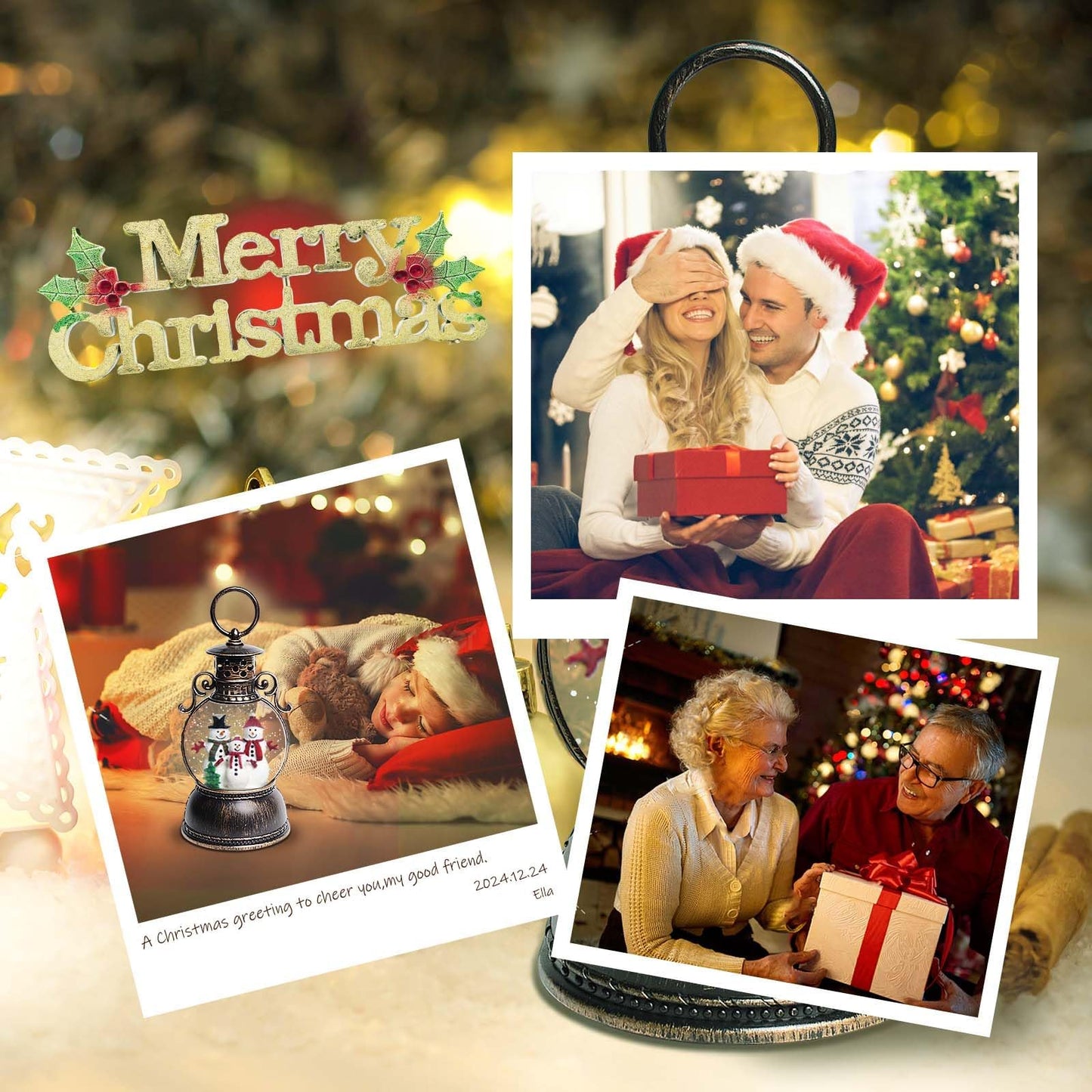 Christmas Snow Globes, Christmas Snowman Snow Globes Lantern with 8 Songs, 6H Timer Battery & USB Powered Glitter Music Box for Christmas Table Decorations Home Decor