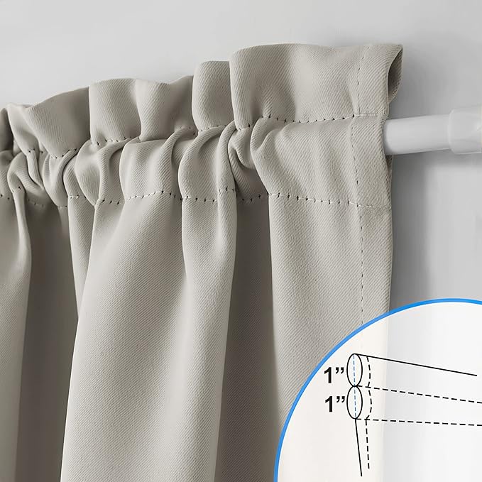 NICETOWN Farmhouse Curtains for Kitchen Window, Rod Pocket Short Front Sidelight Curtain for Back French Door Window Cover Door Shade with Tieback, 1 Panel (Natural, W25 x L40)