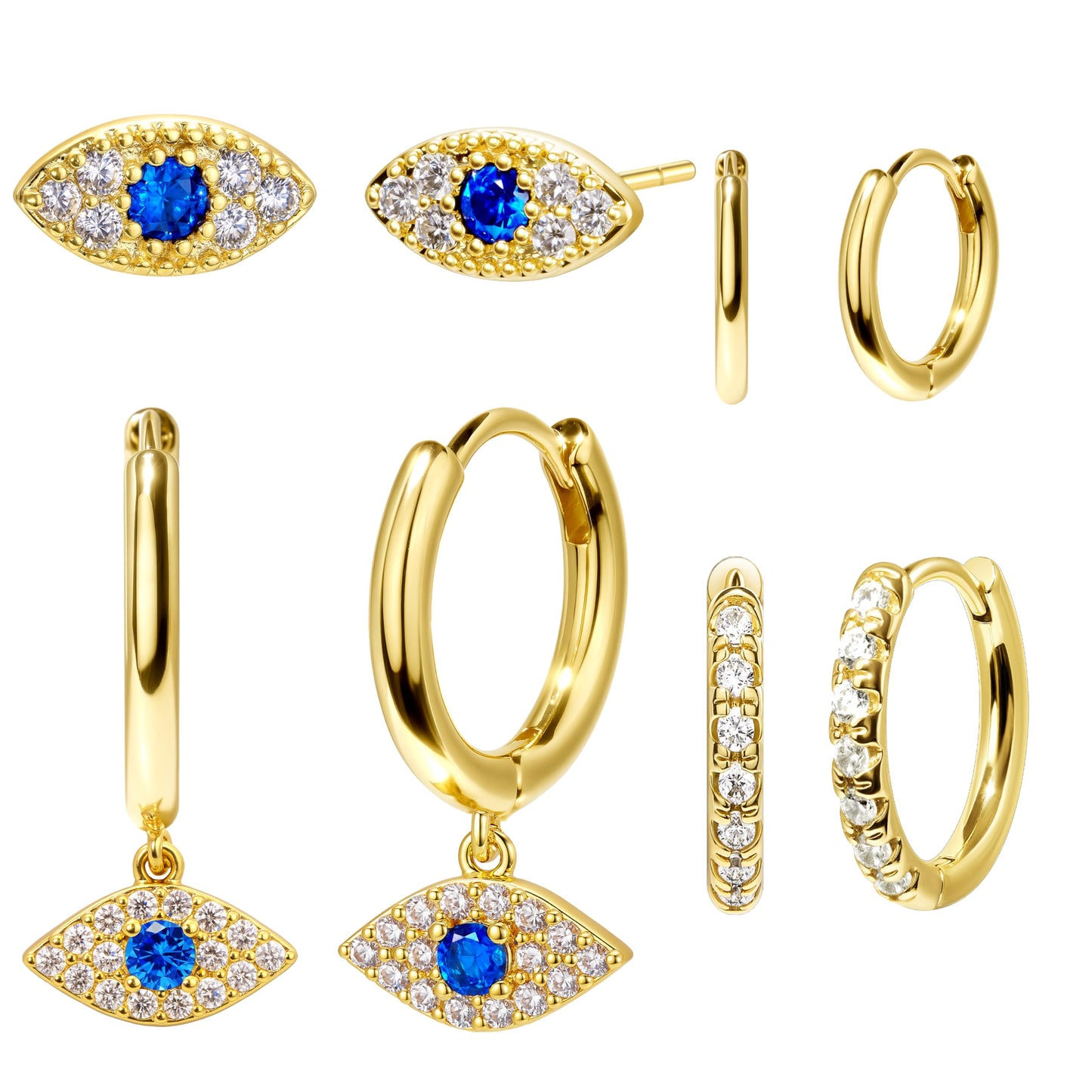 Evil Eye Earrings Set for Women, Gold Evil Eye Dangle Stud Hoop Earring Set for Multiple Piercing, Dainty Earrings for Everyday Wear Protection Jewelry