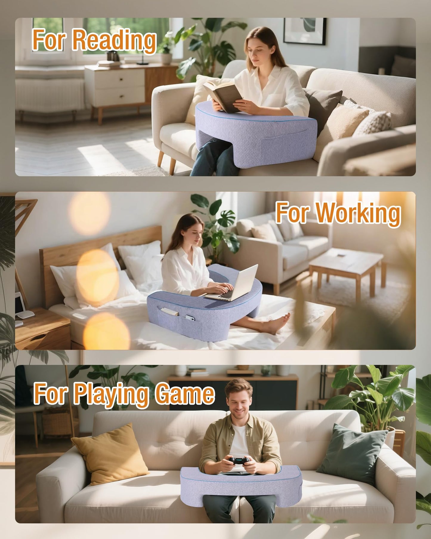 ASIEIT Extra Large Reading Pillow for Game, Ergonomic Laptop Pillow for Adults, Memory Foam Lap Desk Gaming Pillow for Reading, Working, Switch Gaming, Crocheting or Sitting in Bed, Floor Sofa