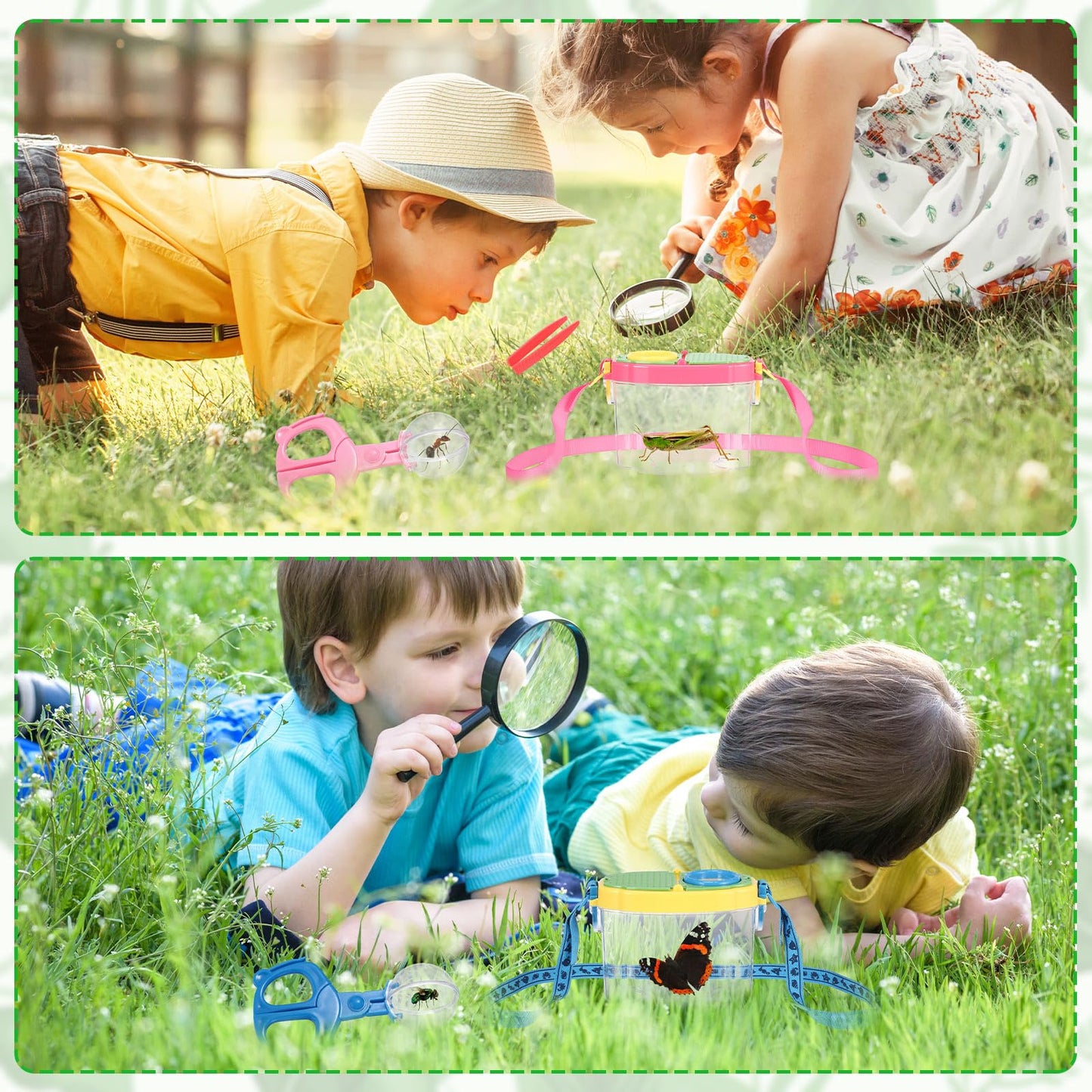 Halloscume 4 Set Bug Catcher for Kids Bug Viewer and Insects Tweezer for Students, Critter Catching Kit Magnifying Insect Cage Container Kit for Kids Outdoor Science Nature Exploration