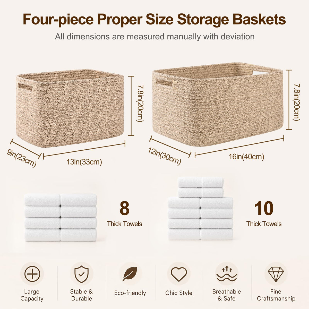 4 Pack Storage Baskets for Organizing 24L Cube Storage Bins White (4 Count)