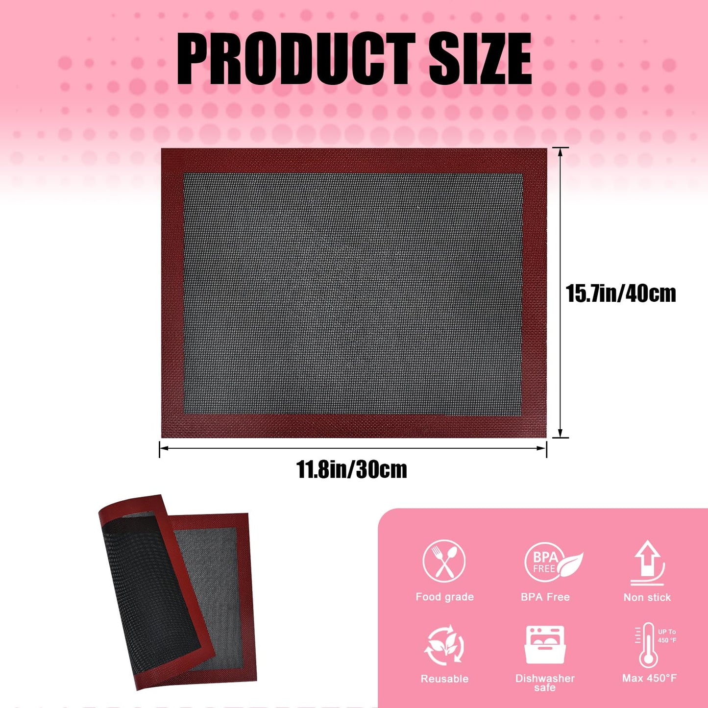 KitchenRaku Perforated Silicone Baking Mat, 15.7"x11.8" Reusable Silicone Baking Sheets for Oven, Nonstick Bread Mat for Cookies, Macarons, Bread and Pastry