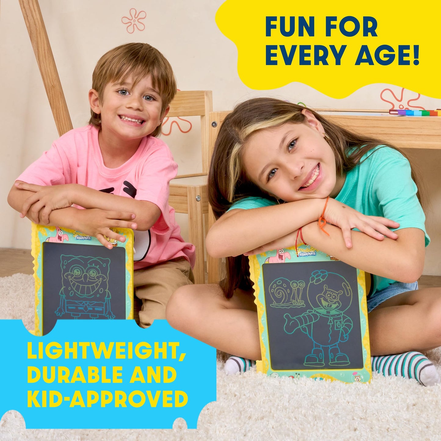 Spongebob Squarepants LCD Doodle Writing Tablet Toy - Travel Essential for Kids - Birthday Gift for Boys & Girls - STEM Drawing & Educational Learning Activity Games (Bubble Turquoise)