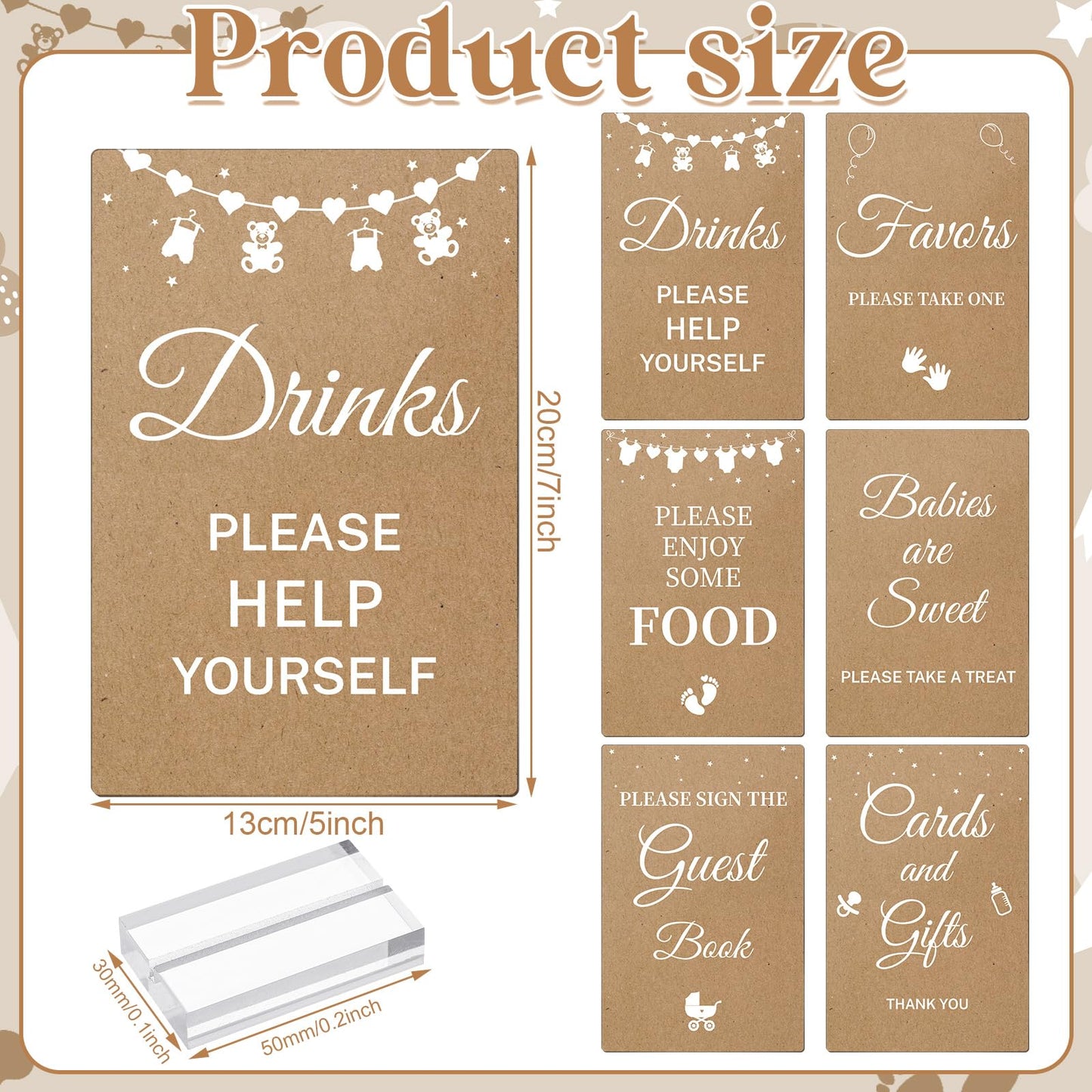 6 Pcs Kraft Baby Shower Table Decorations Acrylic Sign Centerpieces with Stand Take One Sign Birthday Decorations Party Supplies 5 x 7"