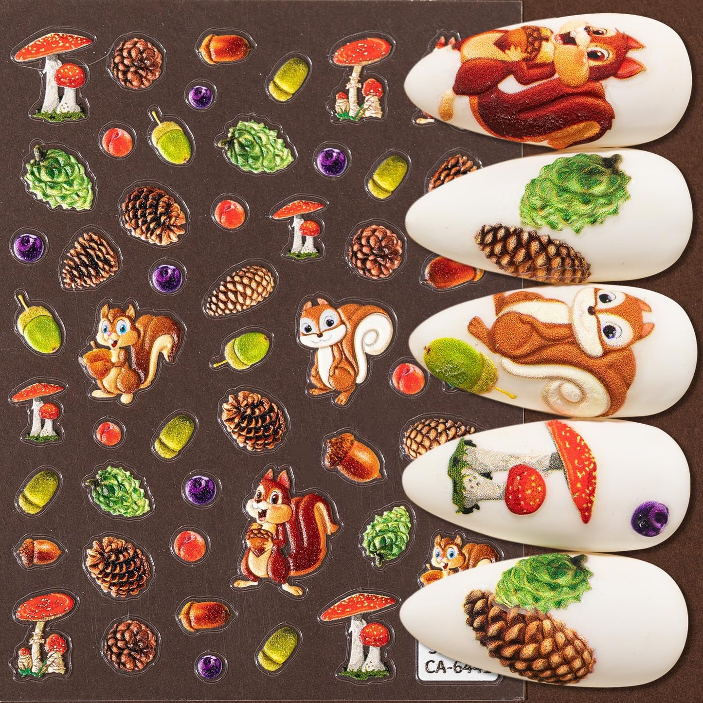 Fall Nail Stickers 5D Embossed 3D Self-Adhesive Maple Leaves Nail Art Stickers Mushroom Nail Designs Cute Squirrel Nails Decal Pine Cone Pumpkin Nails Supplies for Women DIY Acrylic Nails 4 Sheets