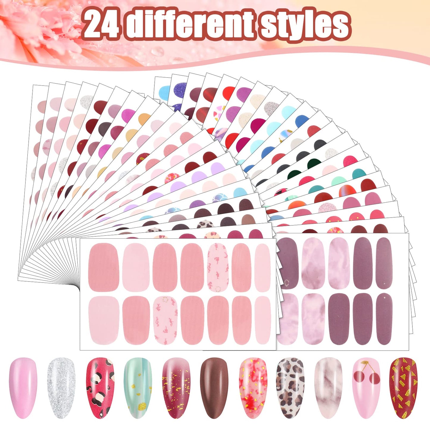 Maitys 560 Pieces 40 Sheets Full Wrap Nail Stickers Nail Polish Strips Decals Self Adhesive Gel Fingernail Strips Art Decals with File for Women DIY Craft Decorations(Glitter Style)