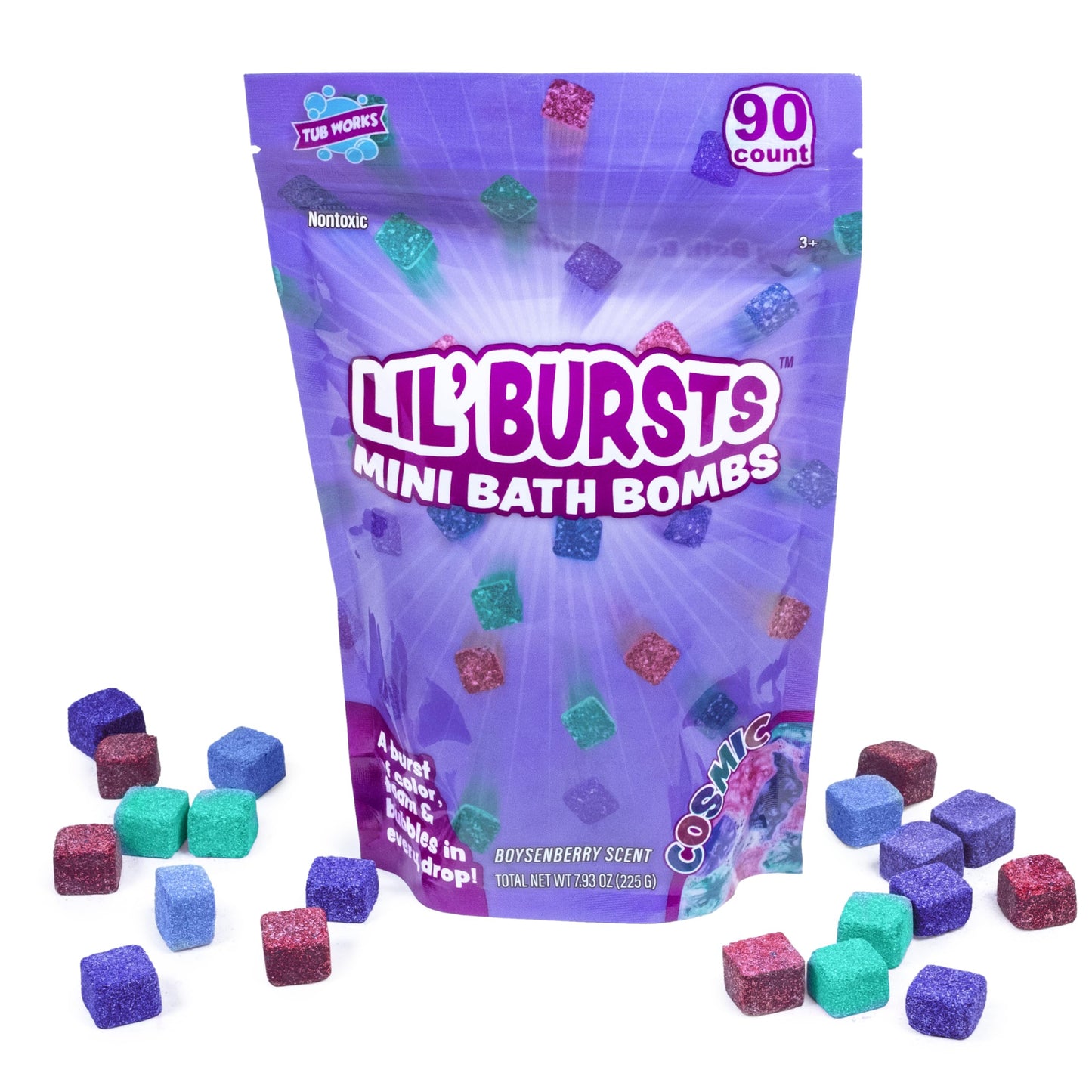 Tub Works® Lil' Bursts™ Mini Bath Bombs for Kids, 90 Count, Cosmic | Nontoxic | Tiny Kids Bath Bombs with A Burst of Color, Foam & Bubbles | Customize Kids Bath with Fun Bath Colors | Create Tub Art