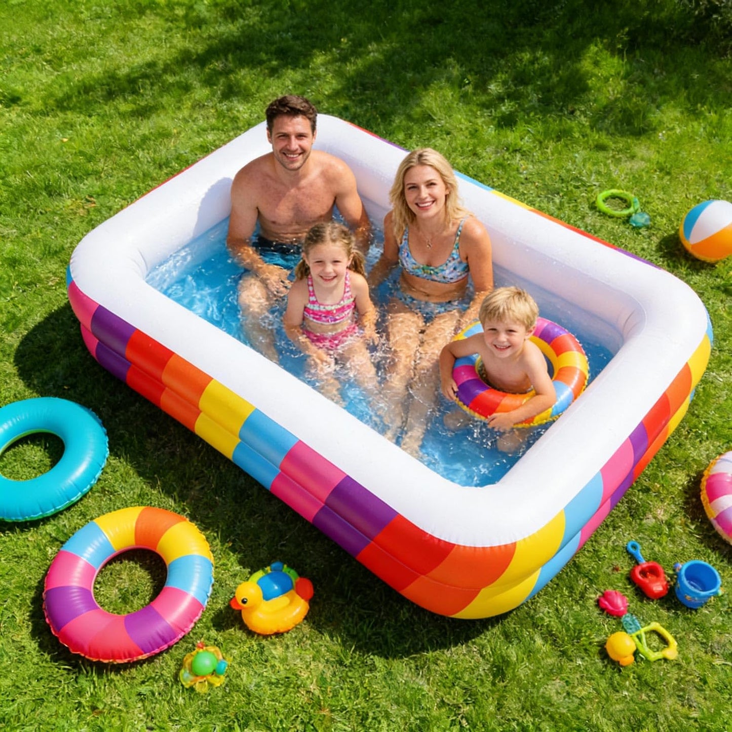 CHICLIST Kids Splash Pool Inflatable 74" Rectangular, Large BPA-Free PVC Kiddie Pool with Drain Plug for Ages 3-12