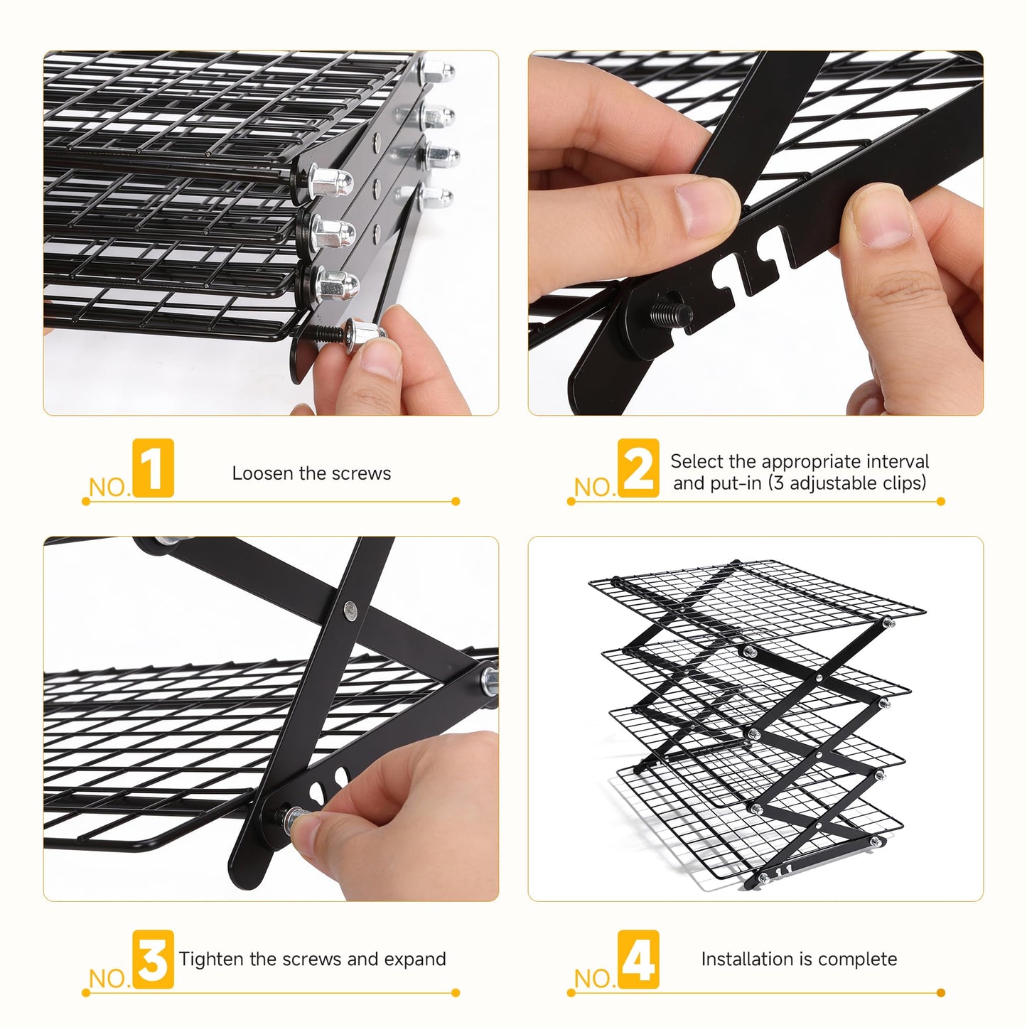 Aguegro 4-Tier Collapsible Cooling Rack, High-Quality Stainless Steel Adjustable Stackable Wire Cookie Cooling Rack for Baking, Cookies, Cake, Roasting, Grilling, Drying