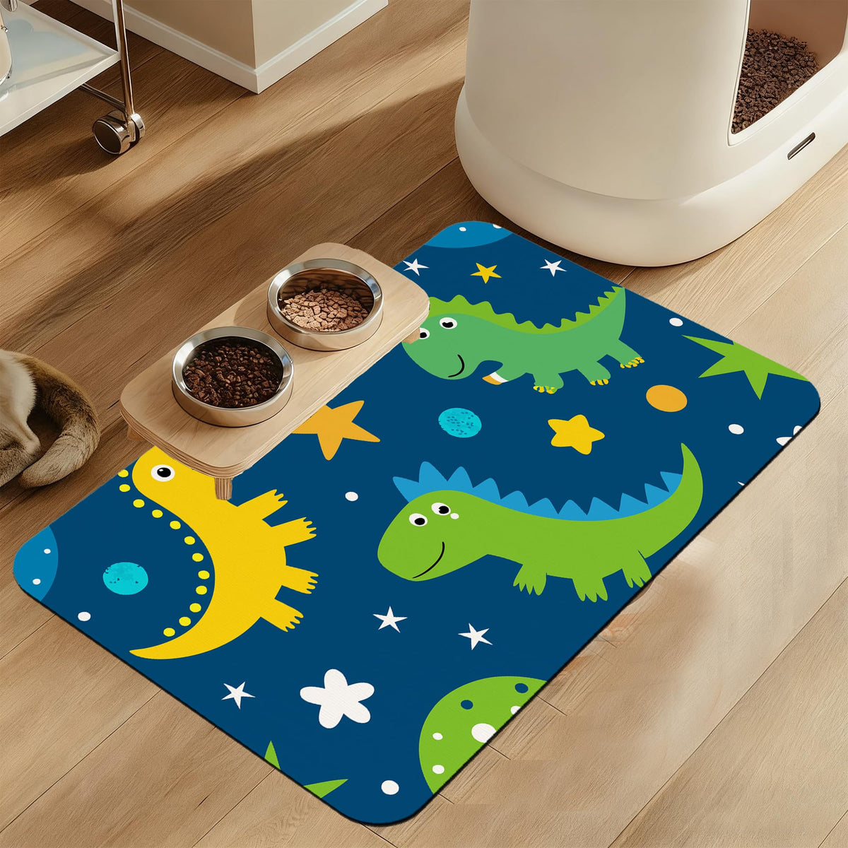 Pink Cat Dog Food Mat–Absorbent Quick Dry Feeding Placemat for Food and Water Bowls, Non Slip Rubber Backing, Waterproof Pet Supplies for Mess-Free Eating 12"x20"