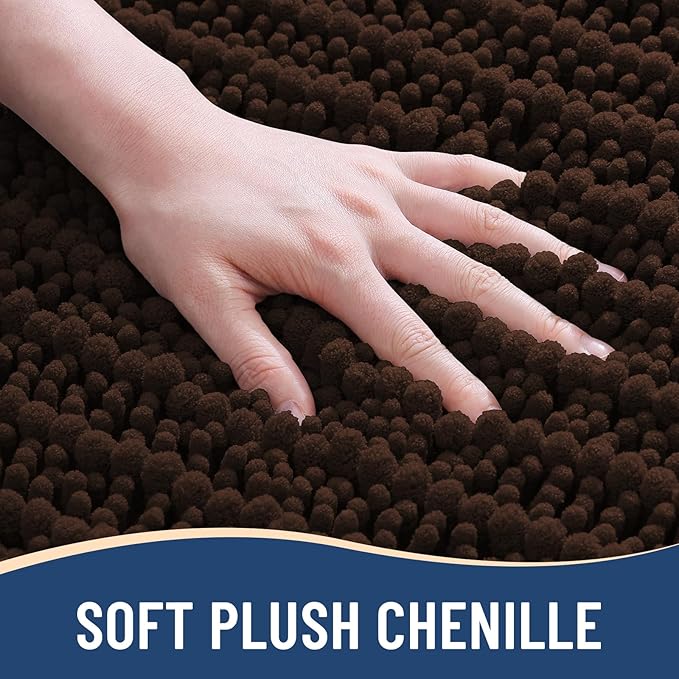 Arotive Luxury Chenille Bathroom Rug Mat, Extra Soft Thick Absorbent Shaggy Bath Rugs, Non-Slip Machine Wash Dry, Plush Bath Mats for Bathroom, Shower and Tub, 59x35, Brown